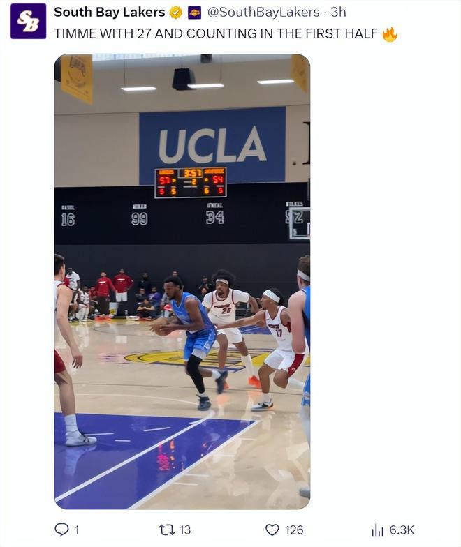 布朗尼砍26分率队掀翻天空力量 南湾湖人豪取二